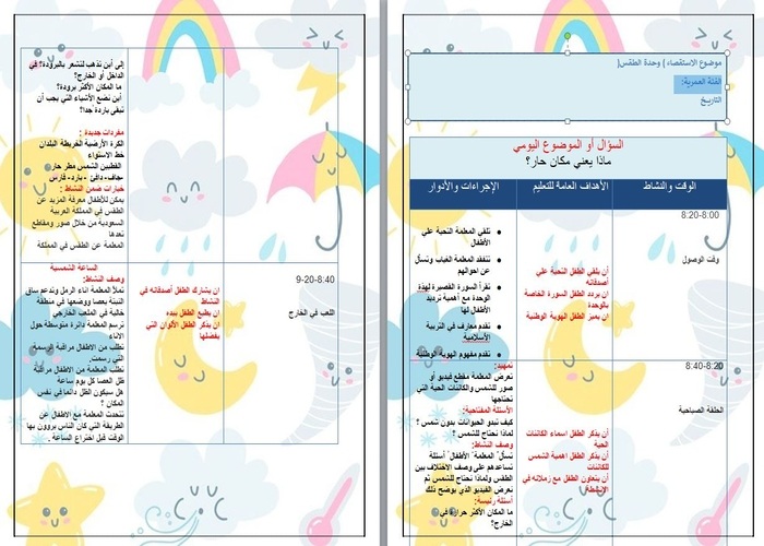 تحضير وحدة الطقس رياض أطفال