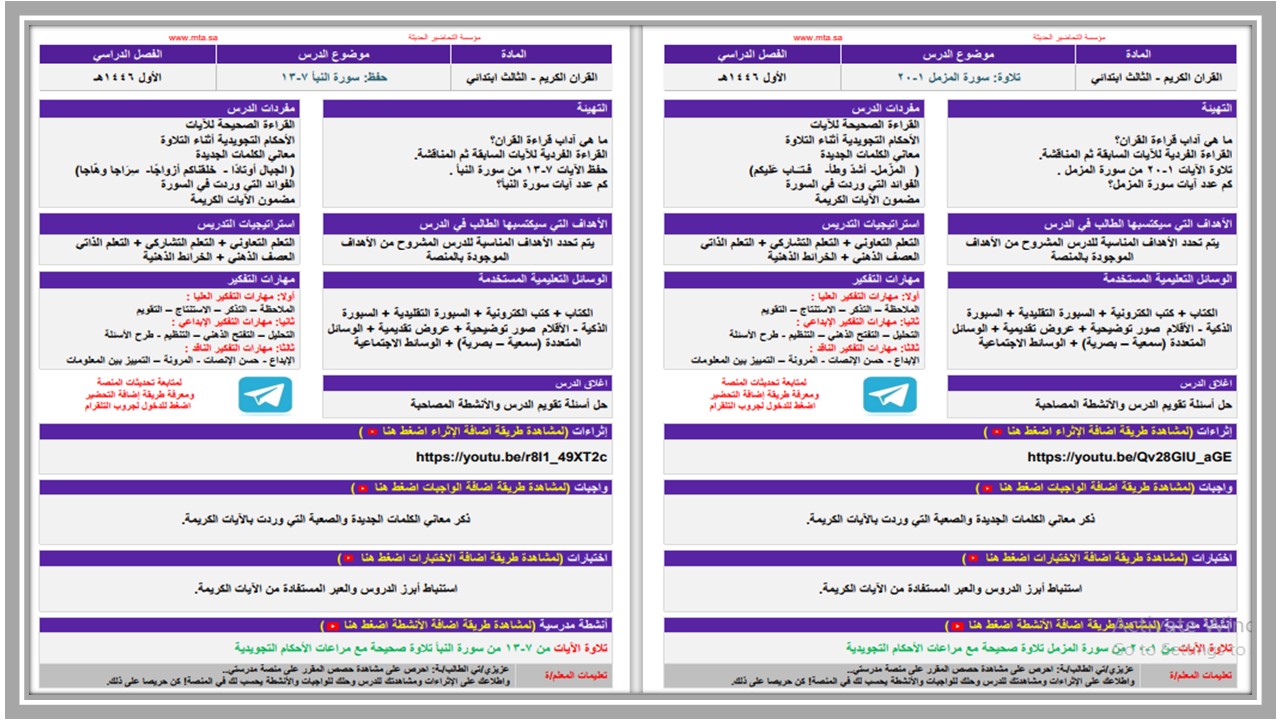 بوربوينت قرأن ثالث ابتدائي الفصل الاول