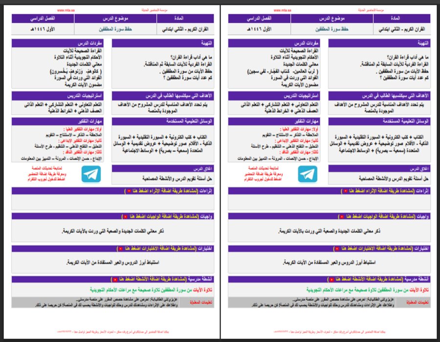 بوربوينت القرآن الكريم حفظ ثاني ابتدائي فصل أول