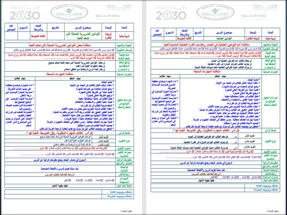 بوربوينت تربية بدنية ثالث متوسط فصل ثاني