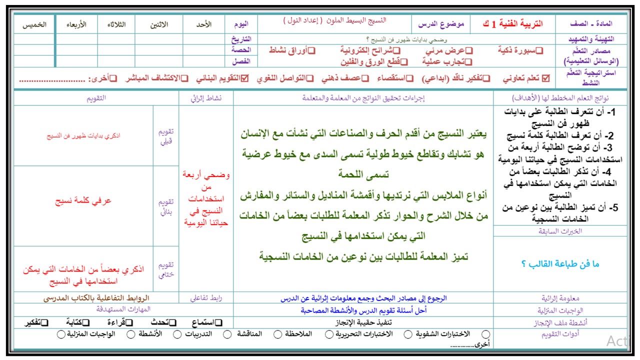 بوربوينت تربية فنية الصف الأول التعليم المستمر الفصل الثاني