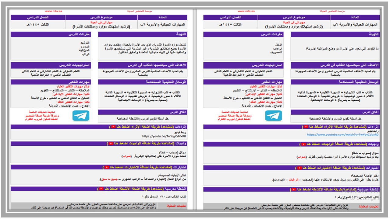 بوربوينت سادس ابتدائي مادة المهارات الحياتية والأسرية فصل ثالث بوربوينت سادس ابتدائي مادة المهارات الحياتية والأسرية فصل ثالث
