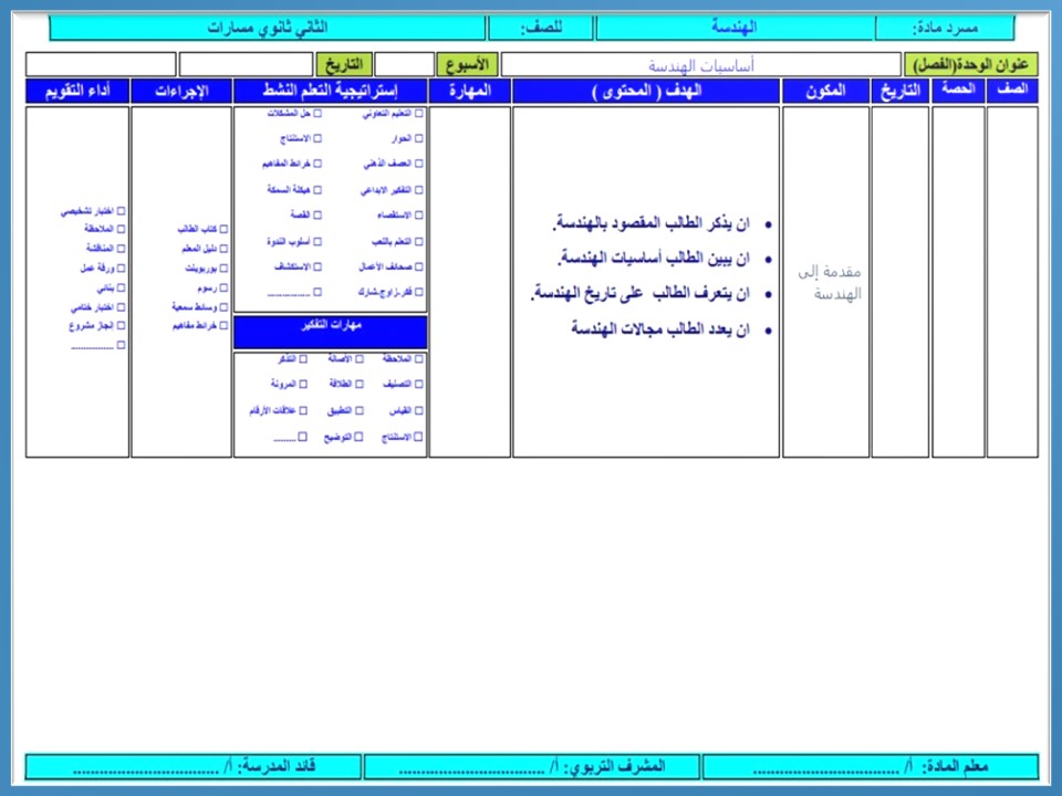 بوربوينت مادة الهندسة ثاني ثانوي مسارات الفصل الدراسي الأول
