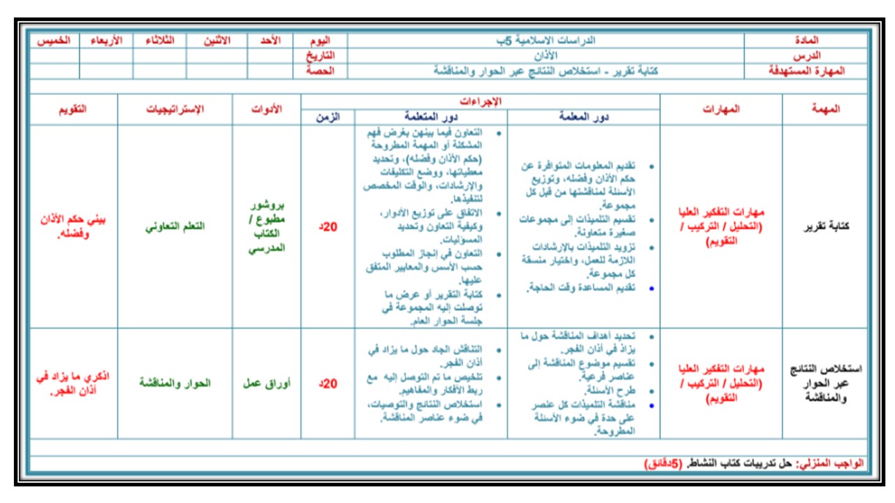 تحضير الدراسات الإسلامية خامس ابتدائي الفصل الأول