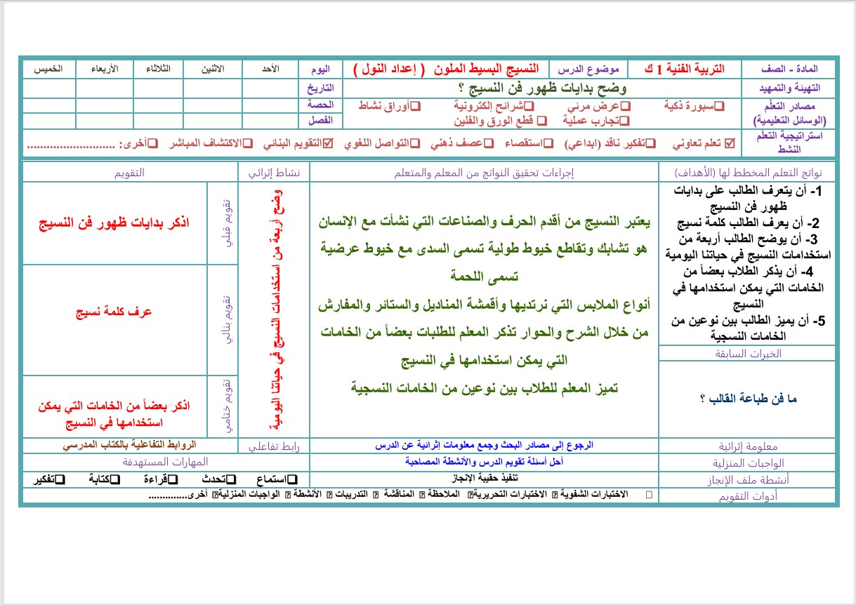 بوربوينت تربية فنية الصف الأول التعليم المستمر الفصل الثاني