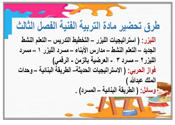 تحضير تربية فنية ثالث متوسط الفصل الثالث