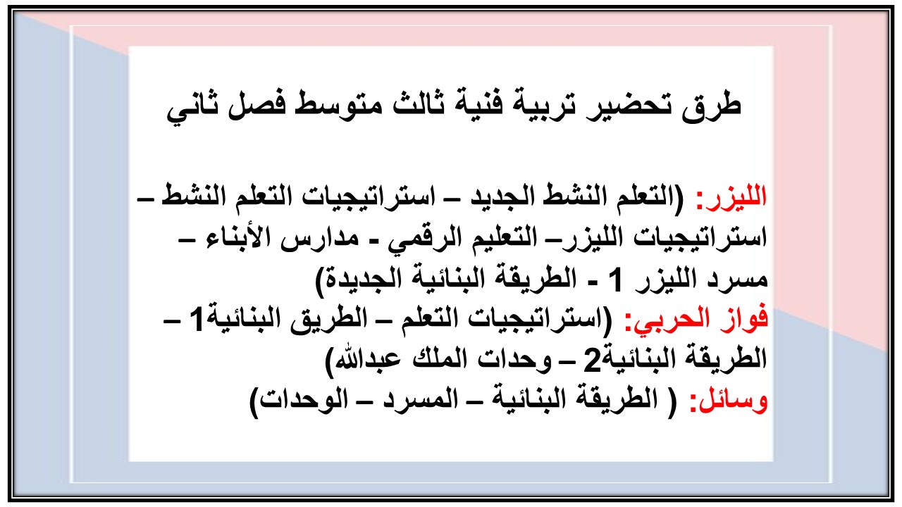تحضير تربية فنية ثالث متوسط فصل ثاني