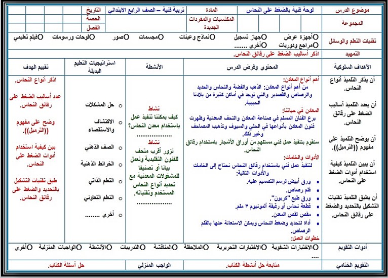 تحضير تربية فنية رابع ابتدائي الفصل الثالث تحضير تربية فنية رابع ابتدائي الفصل الثالث