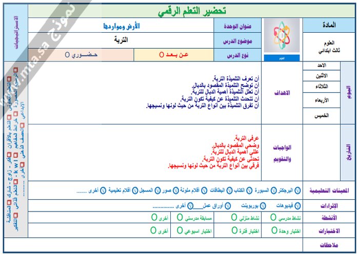 تحضير علوم ثالث ابتدائي الفصل الثاني