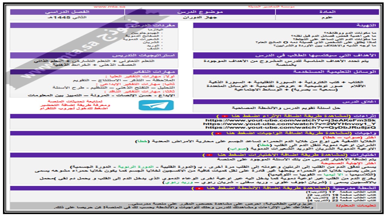 تحضير علوم ثاني متوسط الفصل الثاني