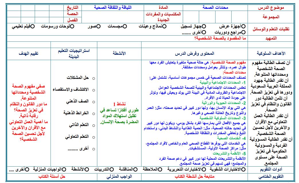 تحضير مادة اللياقة والثقافة الصحية ثاني ثانوي مسارات