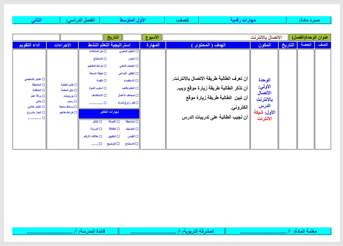 تحضير المهارات الرقمية أول متوسط فصل ثاني