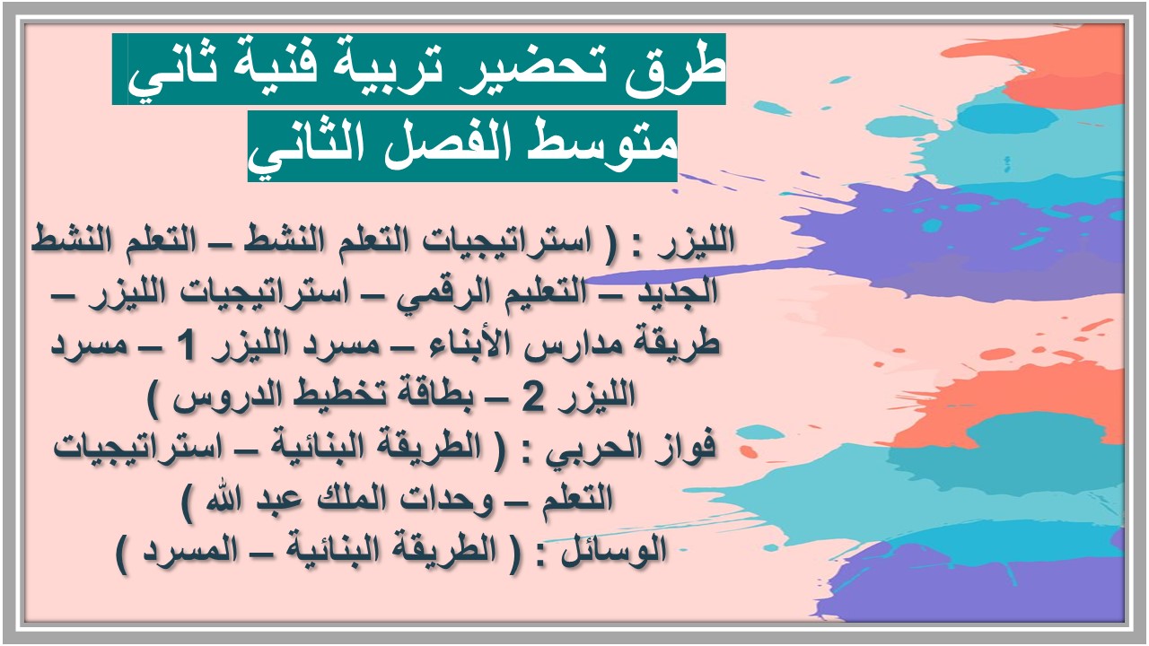 حل أسئلة تربية فنية ثاني متوسط الفصل الثاني 