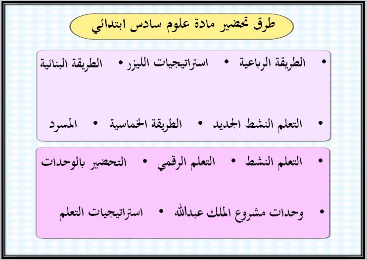 طرق تحضير علوم سادس ابتدائي الفصل الثاني