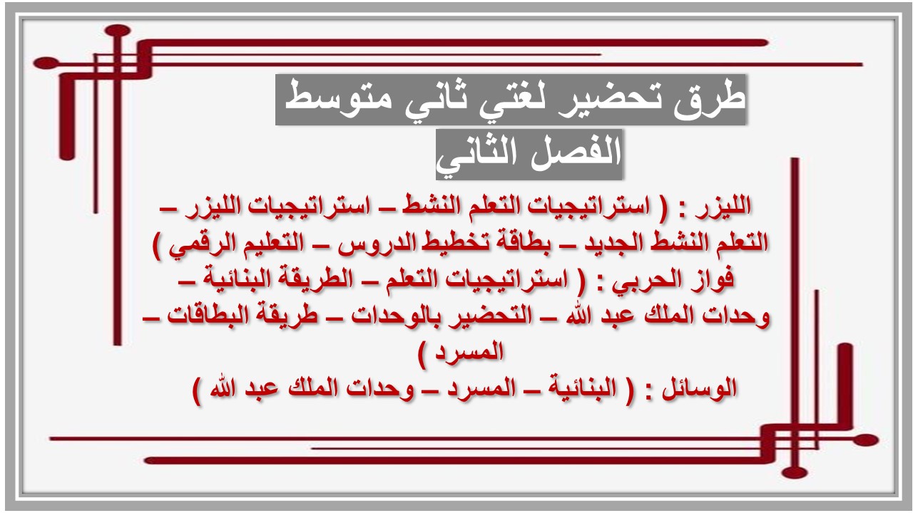 حل أسئلة لغتي ثاني متوسط الفصل الثاني  