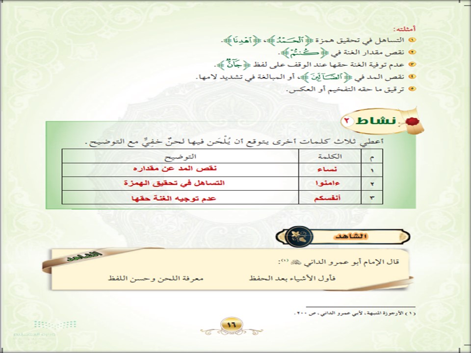 حل اسئلة التجويد أول متوسط الفصل الأول