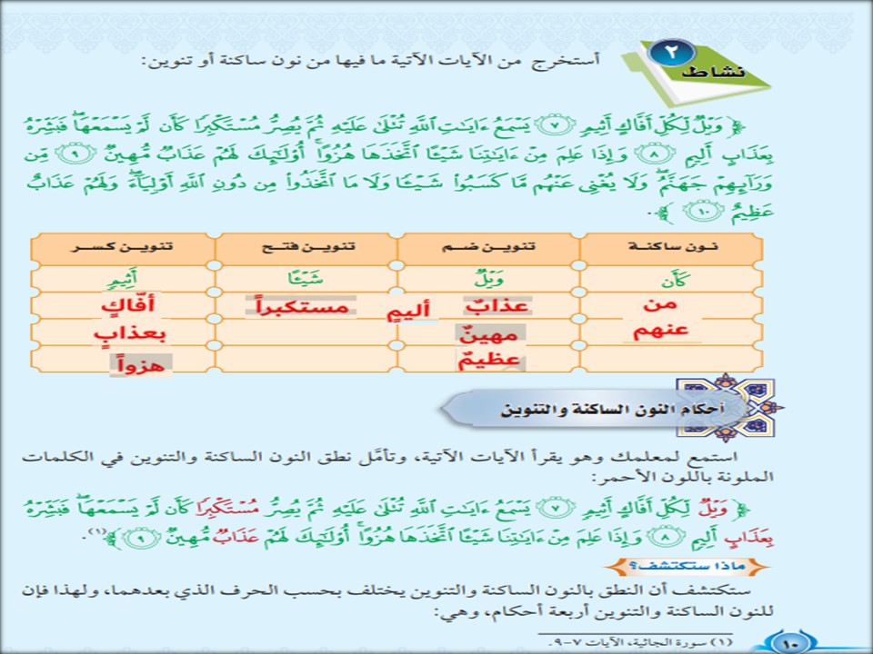 حل اسئلة التجويد خامس ابتدائي فصل أول
