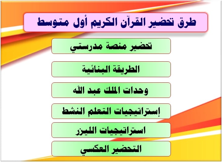طرق تحضير القرآن الكريم أول متوسط 