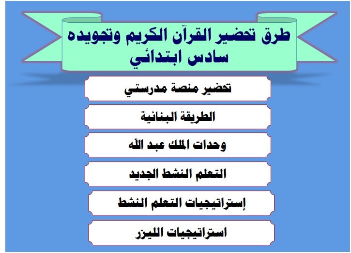 طرق تحضير القرآن الكريم وتجويده سادس ابتدائي