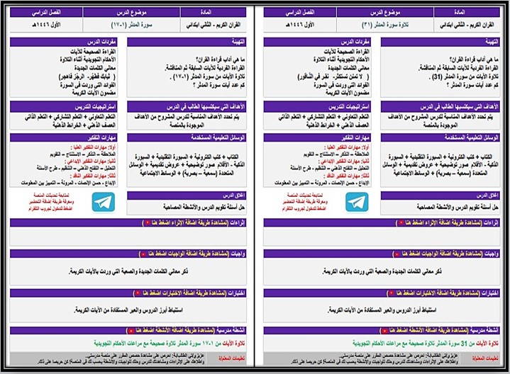 عروض بوربوينت القرآن الكريم تلاوة ثاني ابتدائي فصل أول