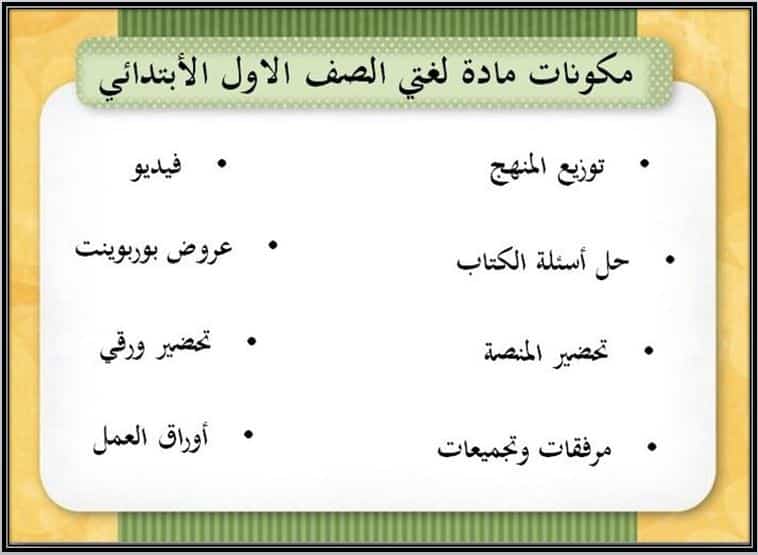 مكونات لغتي أول ابتدائي فصل أول
