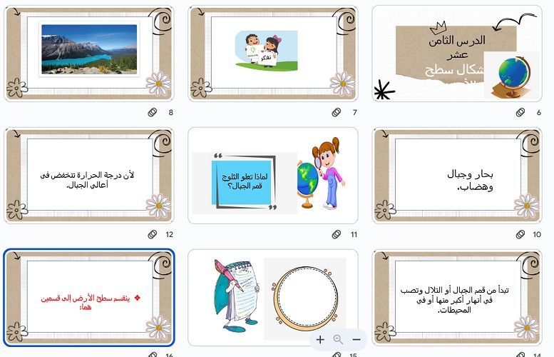نموذج بوربوينت ماده اجتماعيات درس اشكال سطح الارض الصف الرابع الابتدائي