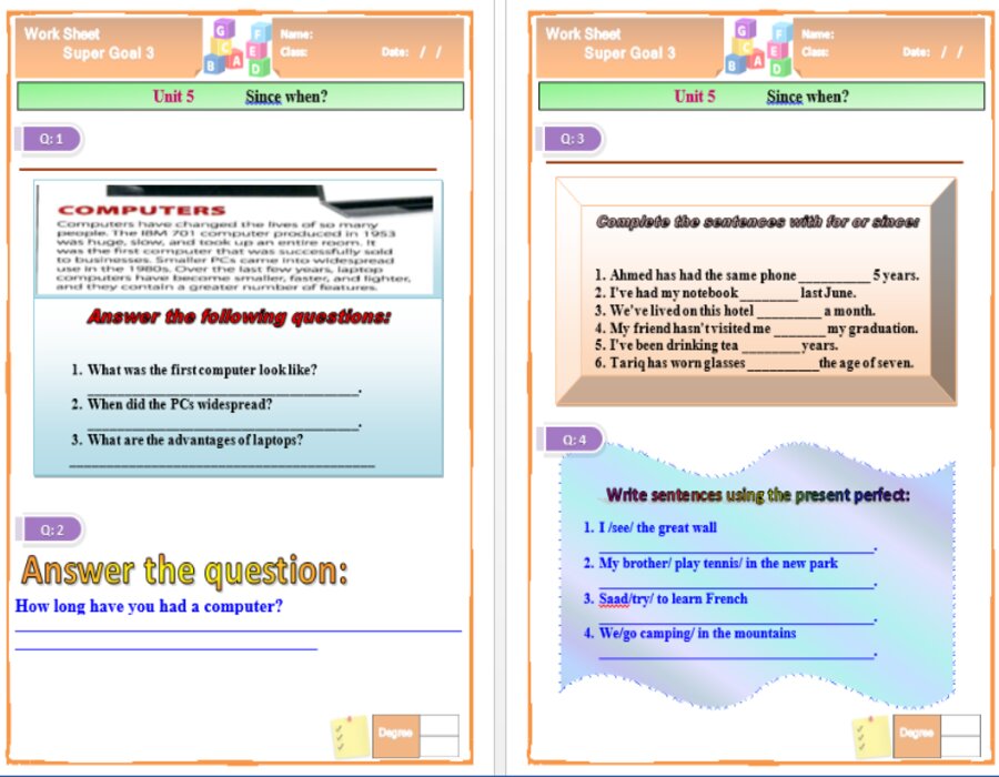 ورق عمل SUPER GOAL 6 الصف الثالث المتوسط الفصل الثاني