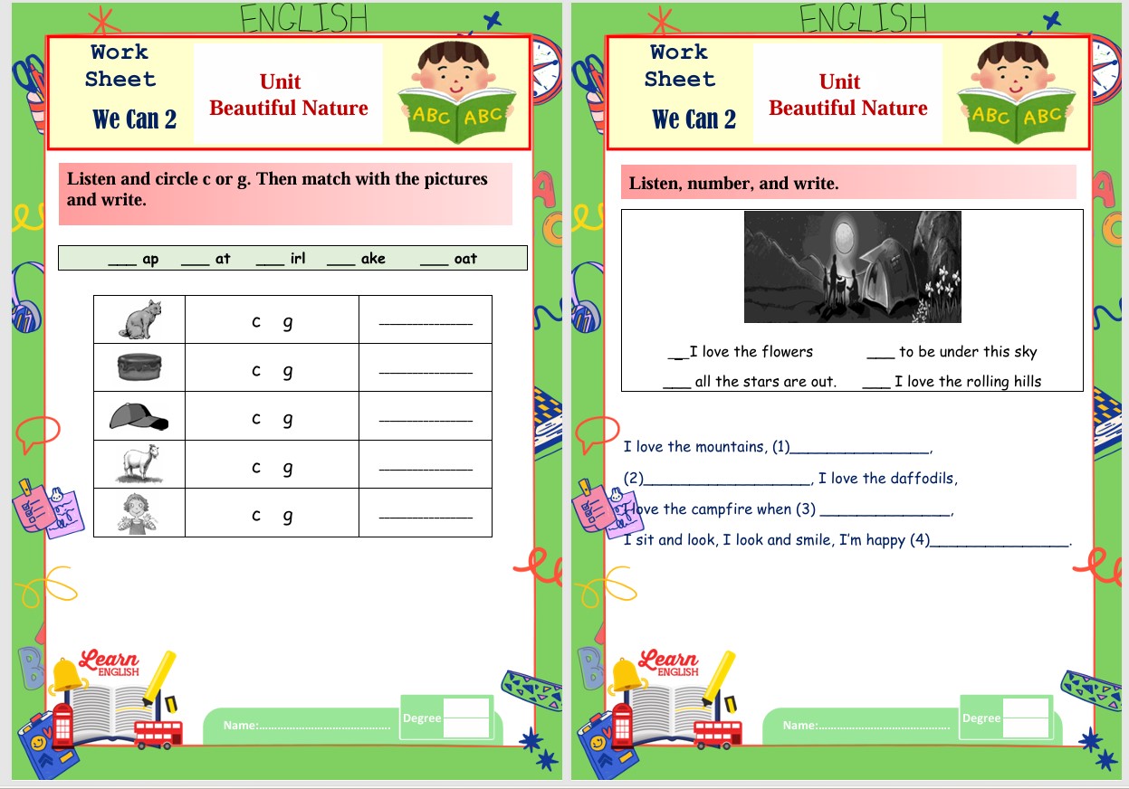 ورق عمل WE CAN 2 الصف الثاني الابتدائي الفصل الثاني