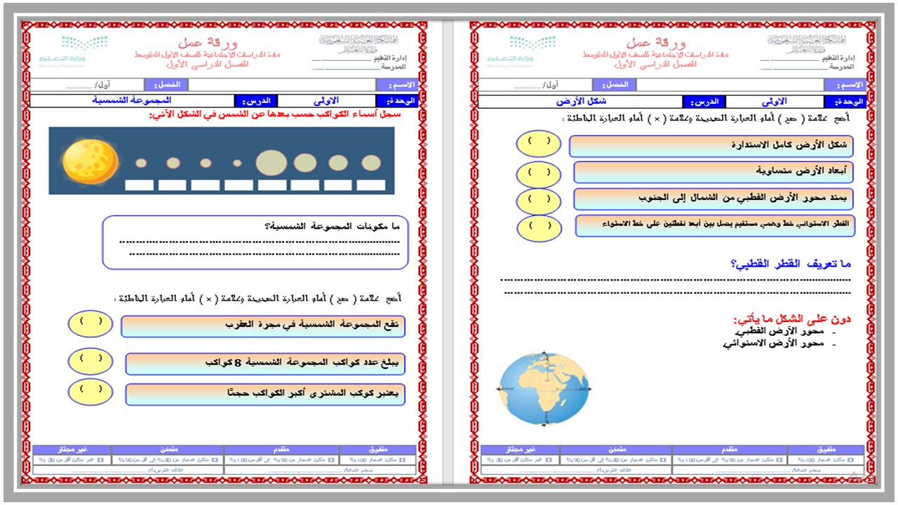 ورق عمل اجتماعيات أول متوسط الفصل الأول  