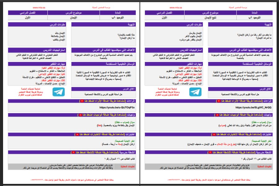 ورق عمل الدراسات الإسلاميه سادس ابتدائي الفصل الأول