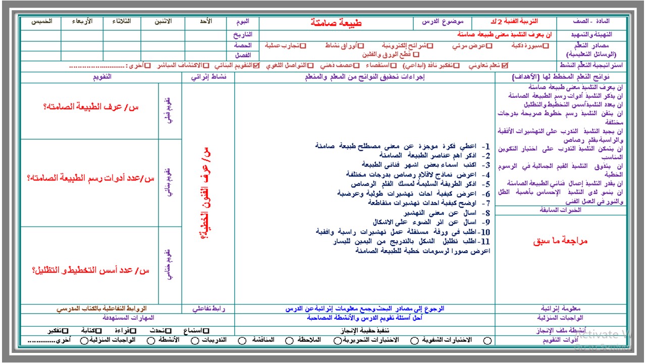 ورق عمل تربية فنية الصف الثاني التعليم المستمر الفصل الثاني 