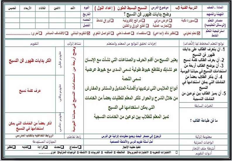ورق عمل تربية فنية ثالث ابتدائي الفصل الثاني