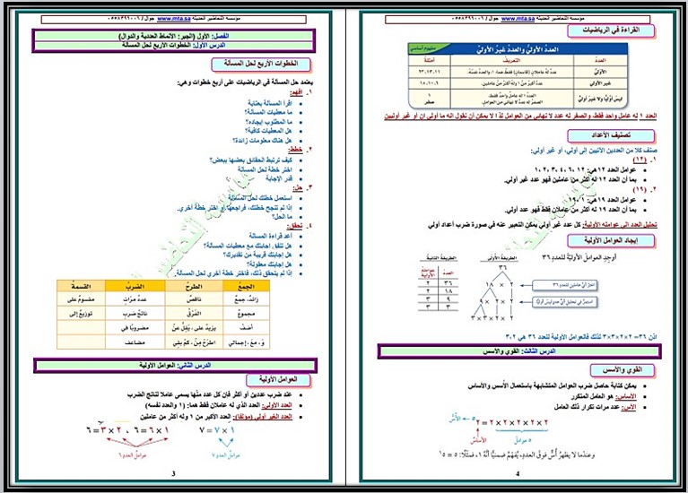 ورق عمل رياضيات سادس ابتدائي الفصل الأول