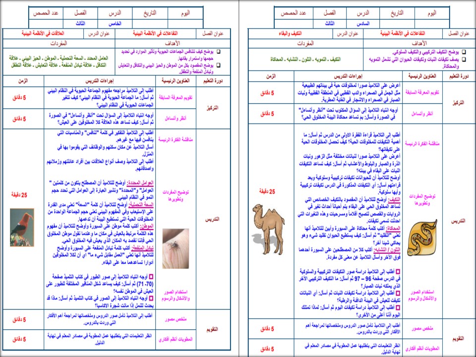 ورق عمل علوم خامس ابتدائي فصل أول