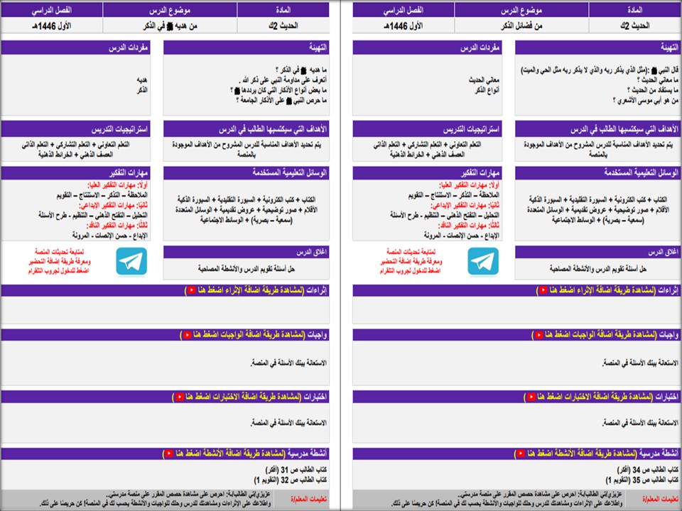 ورق عمل علوم دينية الصف الثاني التعليم المستمر الفصل الاول