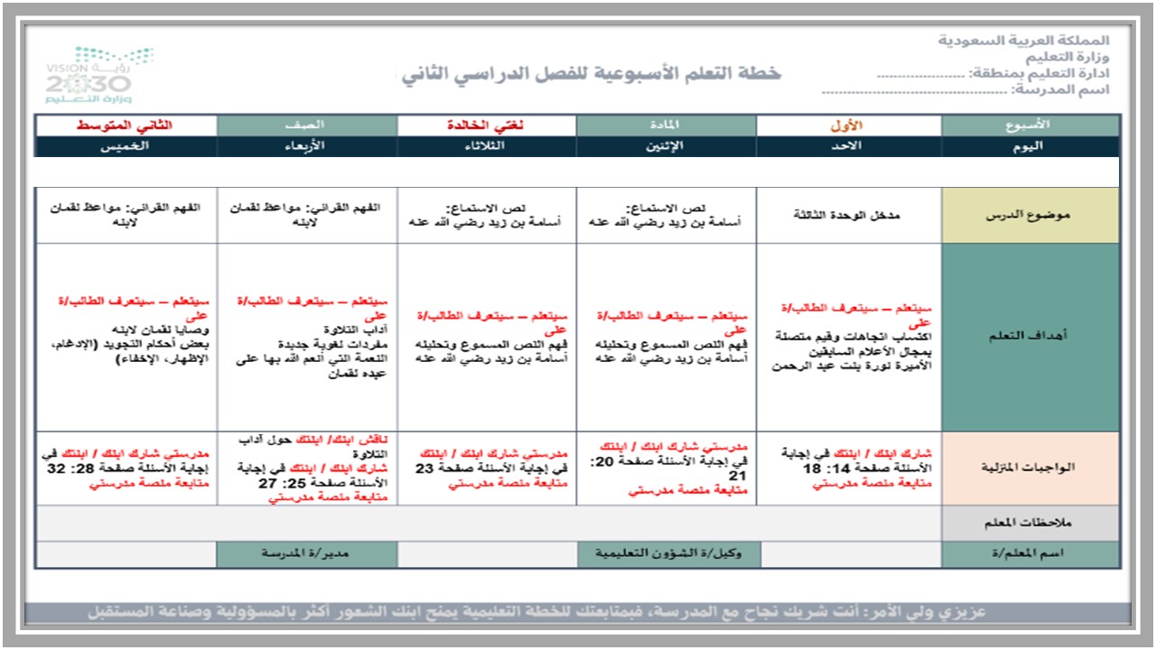 ورق عمل لغتي ثاني متوسط الفصل الثاني 