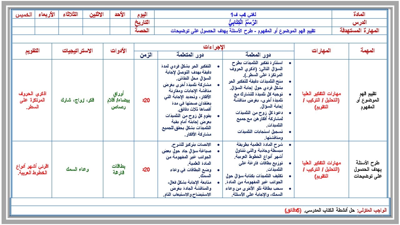 ورق عمل لغتي رابع ابتدائي فصل أول 