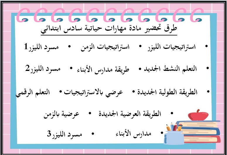 ورق عمل لمادة مهارات حياتية وأسرية سادس ابتدائي فصل ثانى