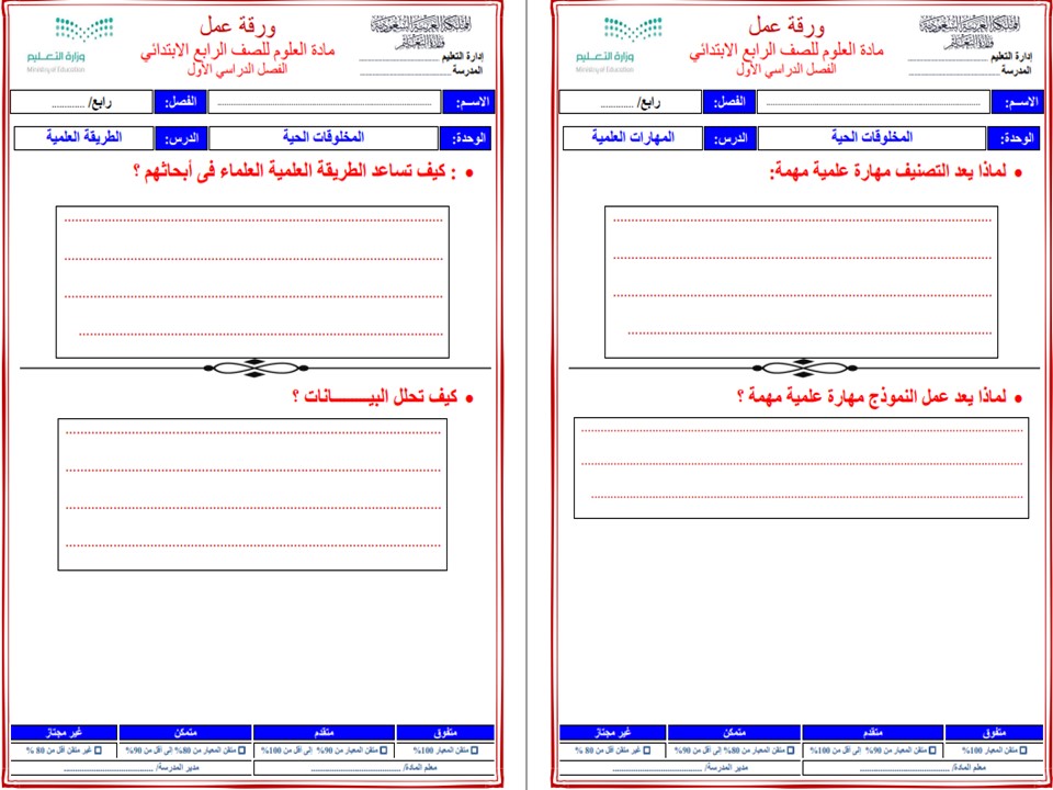 الاختبار النهائي للصف الرابع الابتدائي ماده العلوم