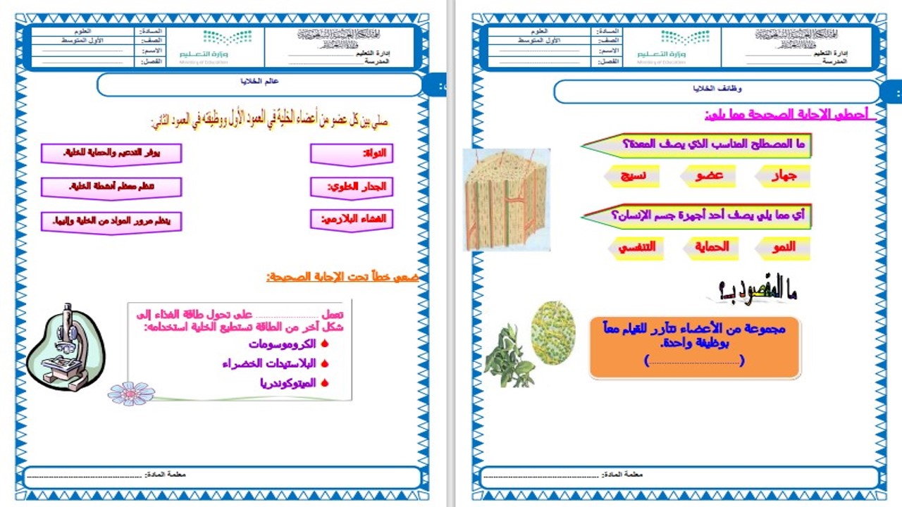 تحضير علوم أول متوسط الفصل الثالث