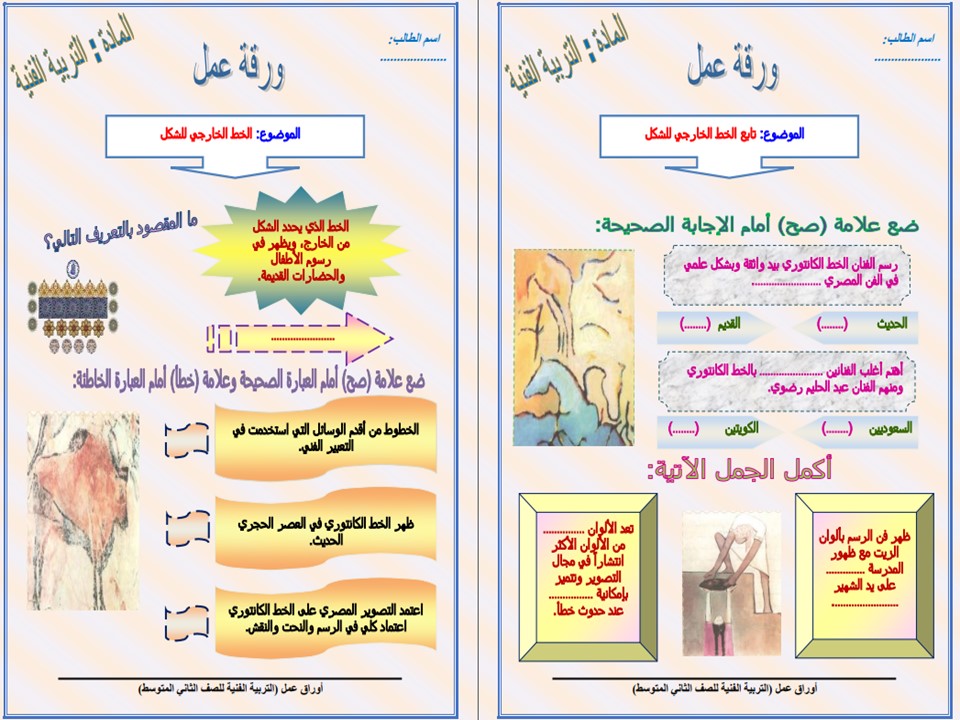 بوربوينت التربية الفنية ثاني متوسط الفصل الأول