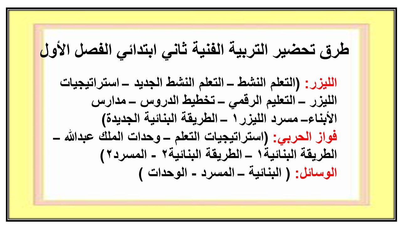 تحضير التربية الفنية ثاني ابتدائي الفصل الاول