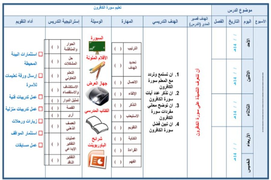 تحضير الصف الثالث الابتدائي مادة الدراسات الإسلامية فكرية الفصل الأول