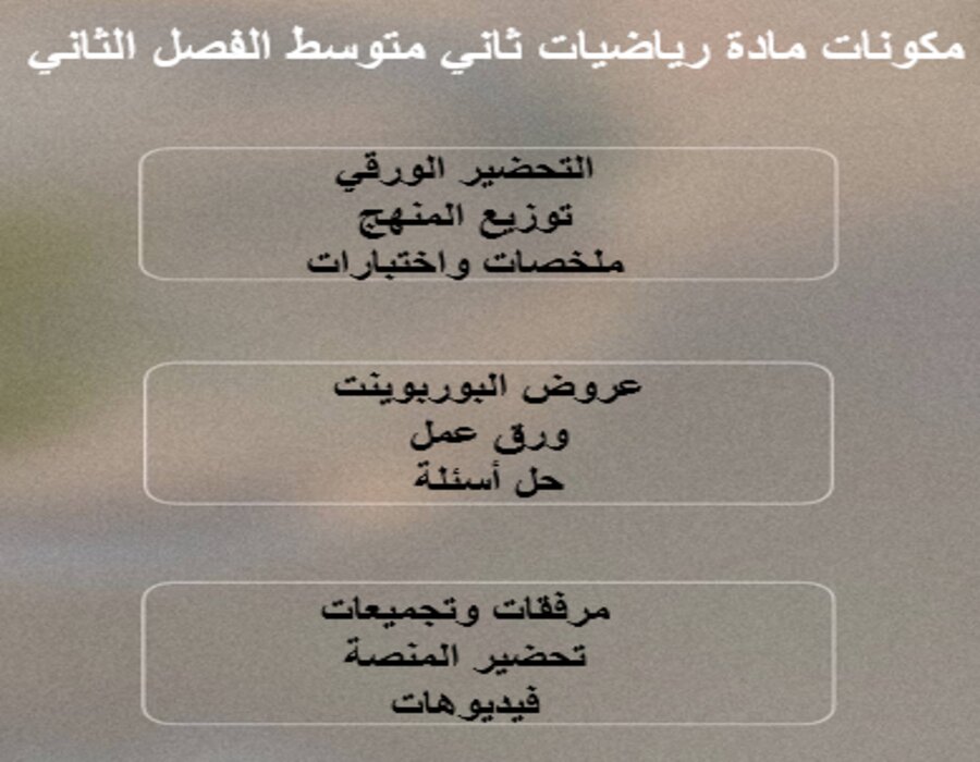 تحضير رياضيات ثاني متوسط الفصل الثاني