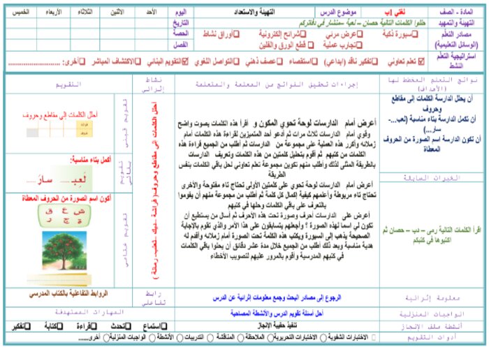 تحضير لغتي الصف الأول التعليم المستمر الفصل الثالث