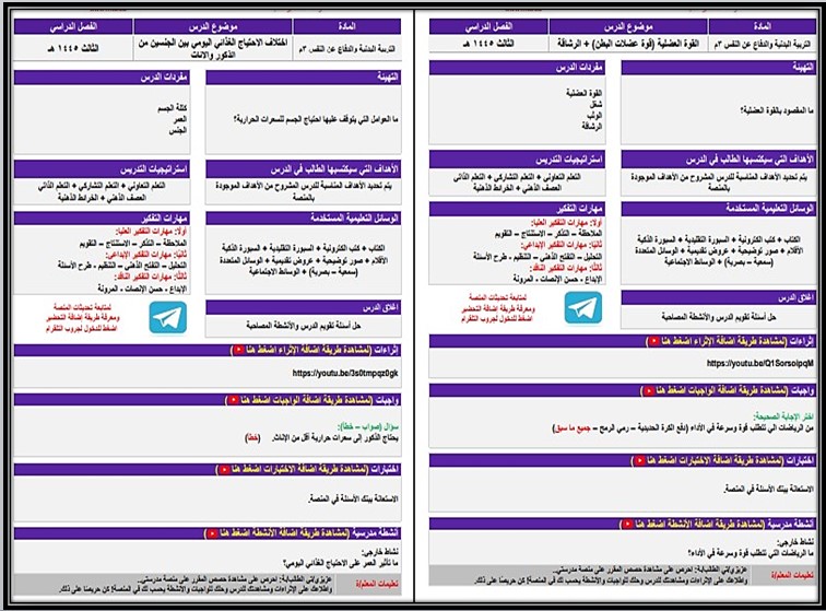 تحضير لماد التربية البدنية والدفاع عن النفس ثالث متوسط الفصل الثالث
