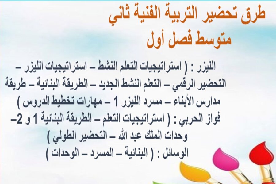 حل أسئلة التربية الفنية ثاني متوسط فصل أول 