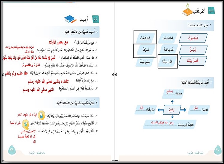 حل أسئلة الكتاب مادة لغتي ثاني ابتدائي الفصل الثالث