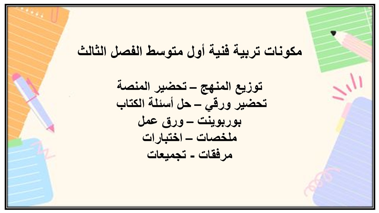 حل أسئلة تربية فنية أول متوسط الفصل الثالث
