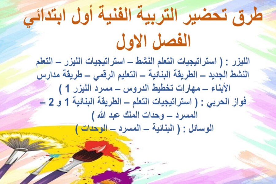 حل اسئلة التربية الفنية أول ابتدائي الفصل الاول 